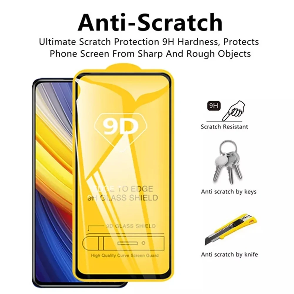 1-4PCS 9D Full Cover Screen Protector For Xiaomi Poco X6 Pro M6 X3 Pro C65 M5S M5 M4 M3 F6 F5 F3 C61 C40 C55 Tempered Glass