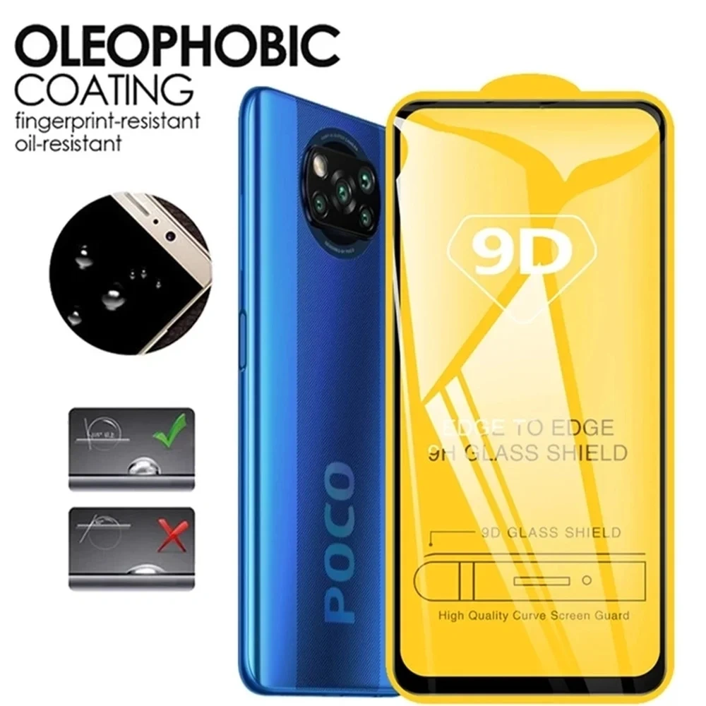 1-4PCS 9D Full Cover Screen Protector For Xiaomi Poco X6 Pro M6 X3 Pro C65 M5S M5 M4 M3 F6 F5 F3 C61 C40 C55 Tempered Glass