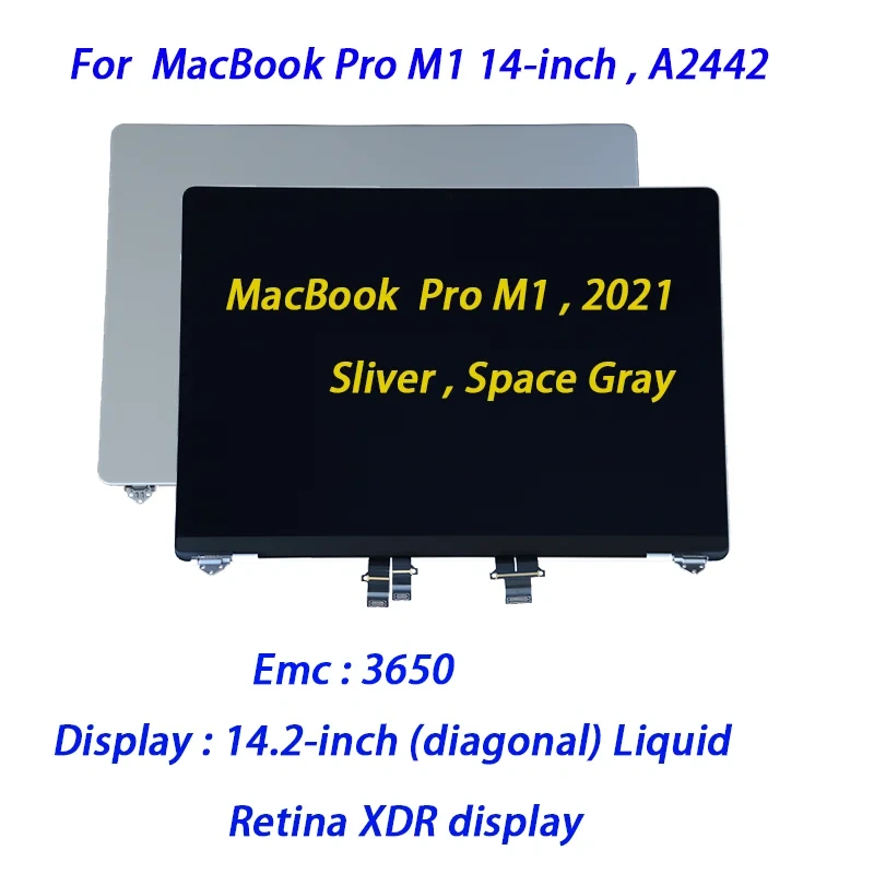 Tested A2442 Screen For MacBook Pro M1 14-inch 2021 EMC 3650 Sliver Space Gray Replacement Display Full LCD Panel Monitor