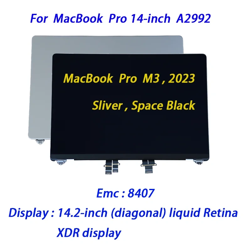 New 14'' M3 LCD Screen Display Panel For MacBook Pro Max A2992 LCD Screen 2023 Year EMC 8407 Replacement Sliver Space Black