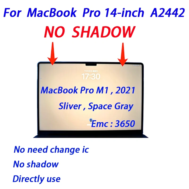 Tested A2442 Screen For MacBook Pro M1 14-inch 2021 EMC 3650 Sliver Space Gray Replacement Display Full LCD Panel Monitor