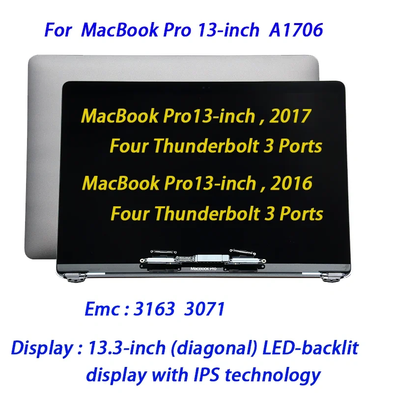 Laptop Silver Space Gray Screen Display Assembly For MacBook Retina 13" A1706 Full LCD 2016 2017 Year Monitor Change Repair New