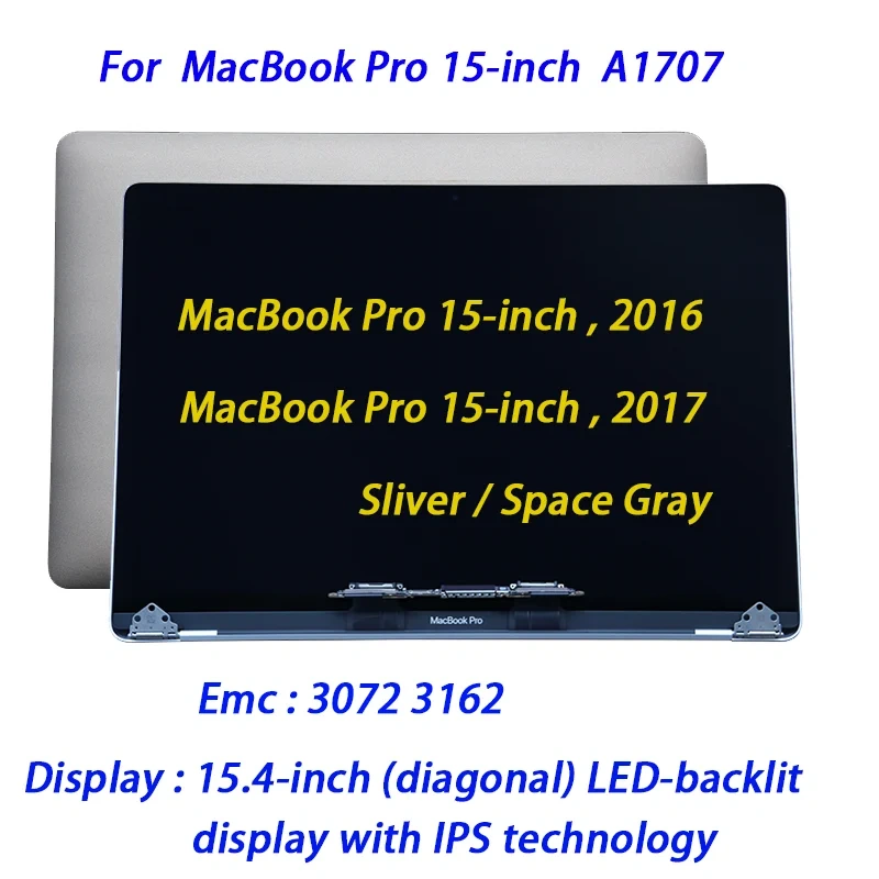 Laptop Silver Space Gray Grey A1707 LCD Screen Display Assembly for Macbook Pro 15"  A1707 Full LCD 2016 2017 Year Replacement