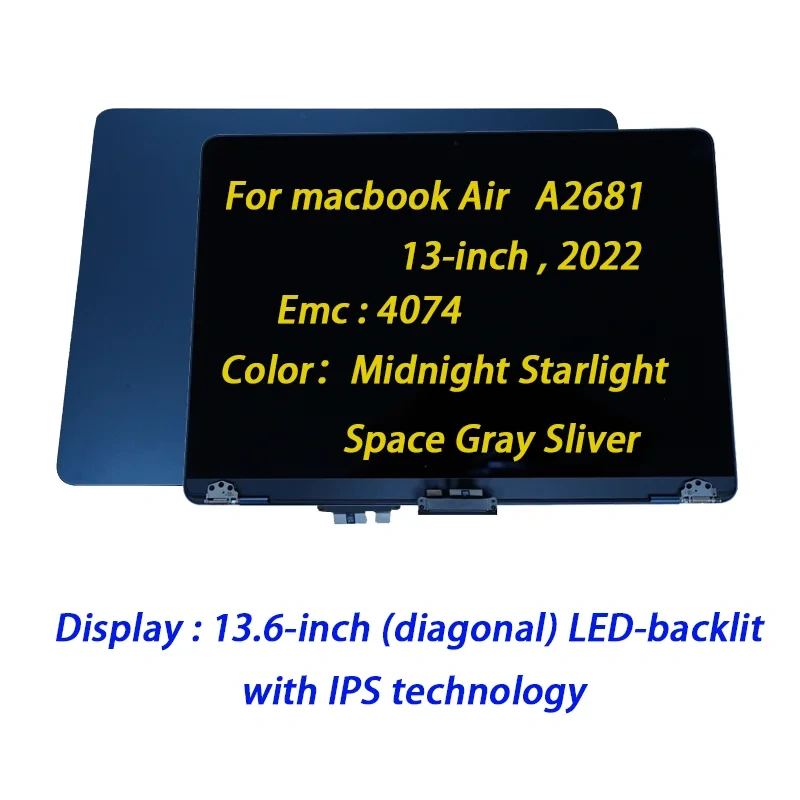 Replacement For MacBook Air M2  A2681 Full LCD Screen Assembly 2022 Display Space Gray Starlight Midnight Silver Original