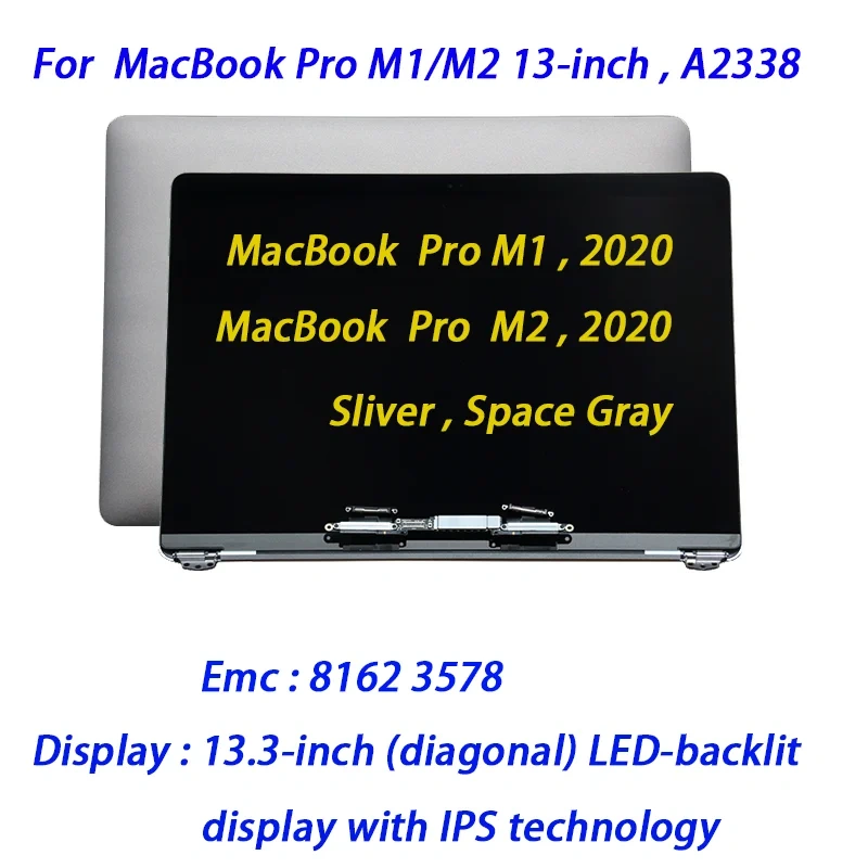 New LCD Screen Assembly for Macbook Pro M1 M2 Retina 13.3" A2338 Full Display Screen EMC 3578 2020 2022 Space Gray/Silver