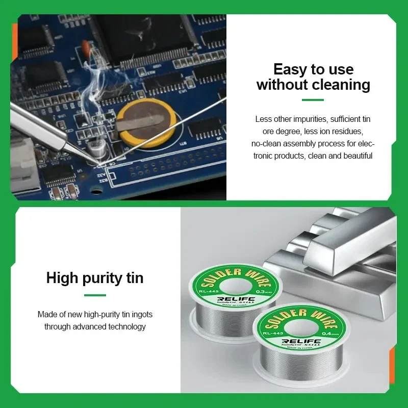 RELIFE RL-445 0.3/0.4/0.5/0.6mm High Purity Solder Wire 25g Rosin Core Tin Wire Various Electronic Soldering Welding Weights