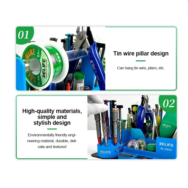 RELIFE RL-001H 360° Rotating Intelligent Repair Storage Rack Rotating Classified for Screwdriver Tweezers Parts Tin Wire Tools