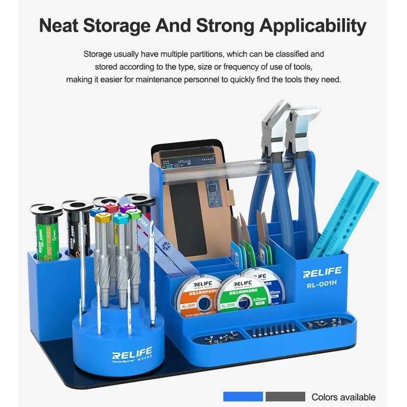 RELIFE RL-001H 360° Rotating Intelligent Repair Storage Rack Rotating Classified for Screwdriver Tweezers Parts Tin Wire Tools