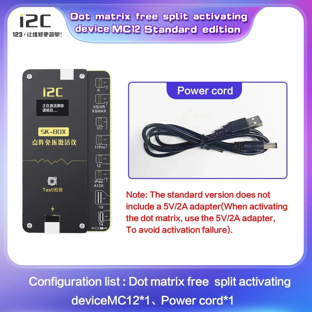 i2c SK-BOX MC12 Dot matrix Non-dismantling activator For iPhone X XR XS 11 12 13 14 Pro Max Dot matrix Cable repair Face id Flex