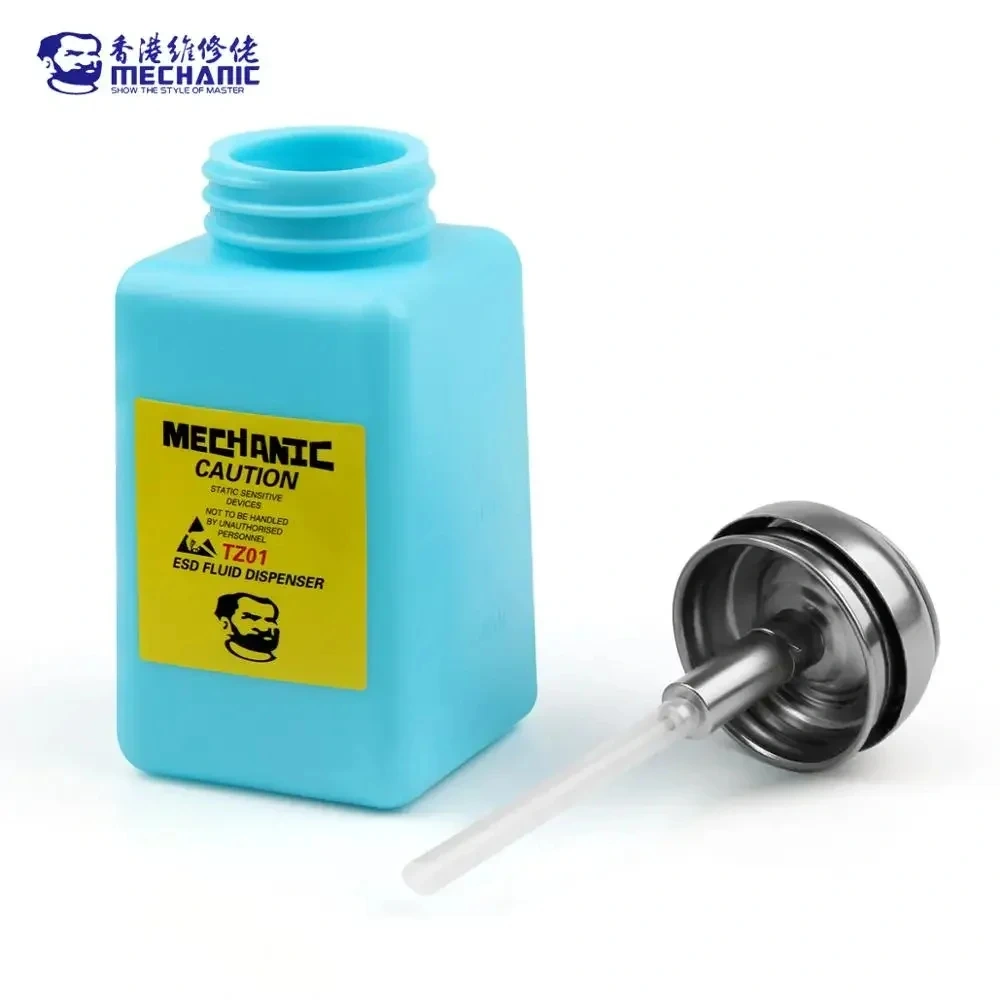 MECHANIC Empty Plastic Liquid Alcohol Bottle TZ01 4oz 6oz ESD Press Type Motherboard PCB Repair Cleaning Solution Dispenser