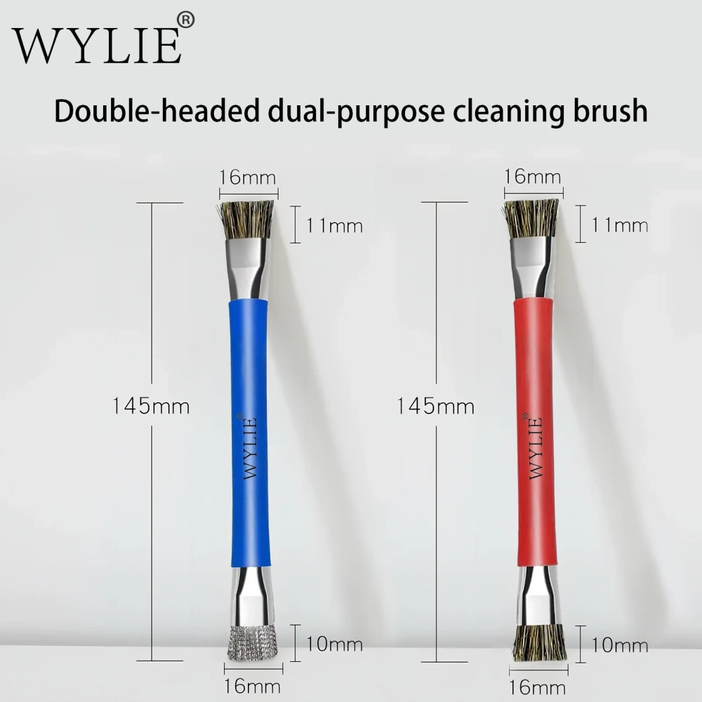 WYLIE Double-headed Cleaning Brush Anti-static Hard Pig Hair Fine Steel Wire for Good Cellphone Chip Glue Removal Brush Tool