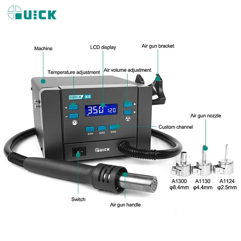 Quick K8 1000W Lead-free Smart Hot Air Station for Mobile Phone BGA Desoldering Repair Hot Air Gun Rework Soldering Station Tool