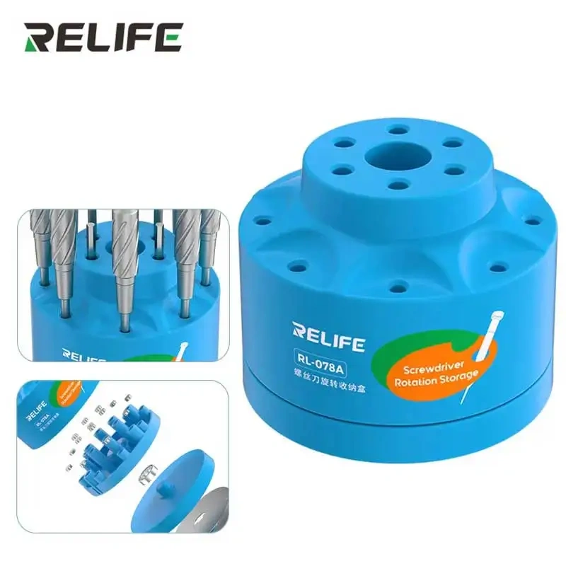 RELIFE RL-078A Screwdriver Rotating Storage Box for Mobile Phone Repair Multiple Holes Soldering Iron Tips Storage Holder