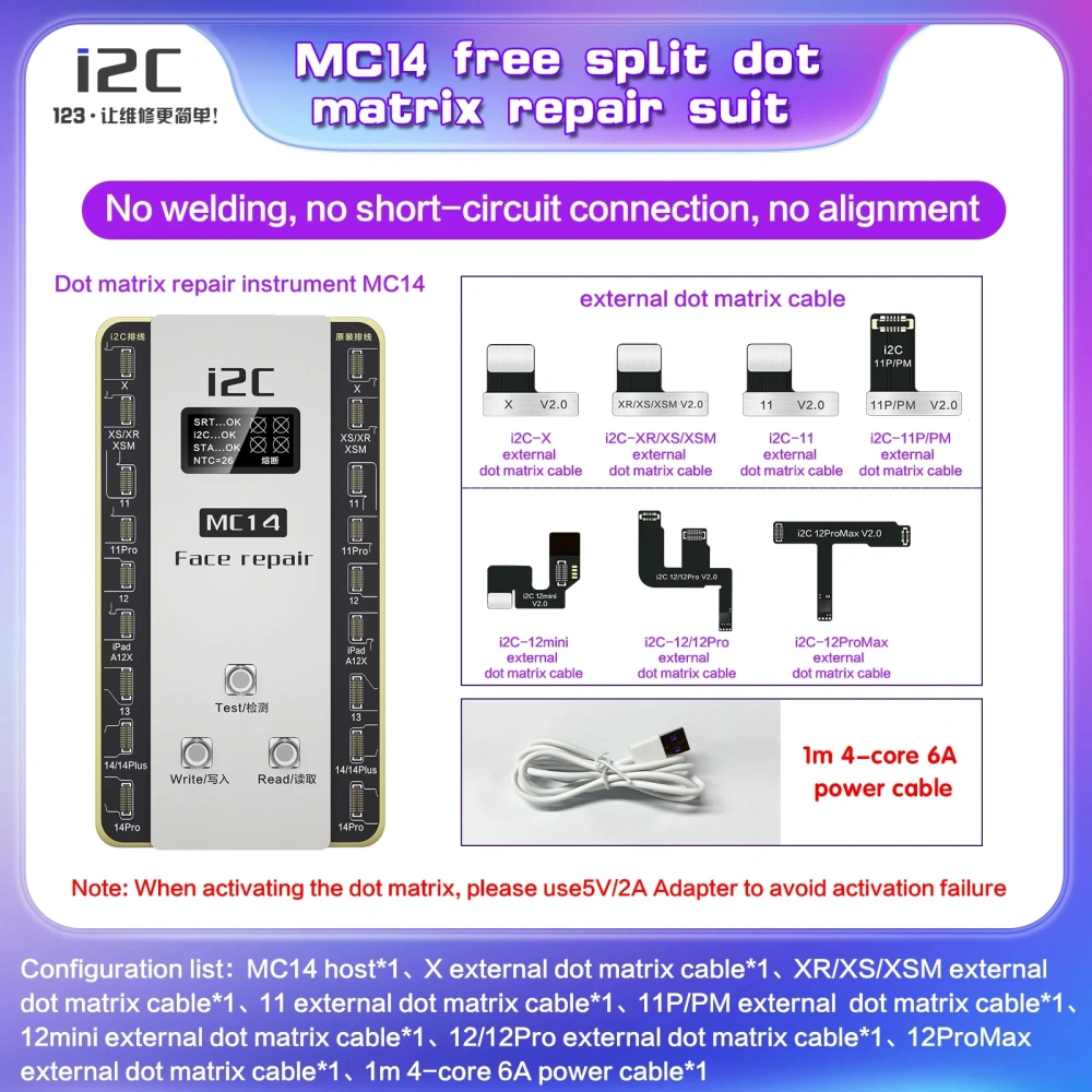 i2C I6S MC14 No Soldering Required Face ID Test Flex Cable No Welding for iPhone X-14 Pro Max Dot Matrix Projector Repair Tag
