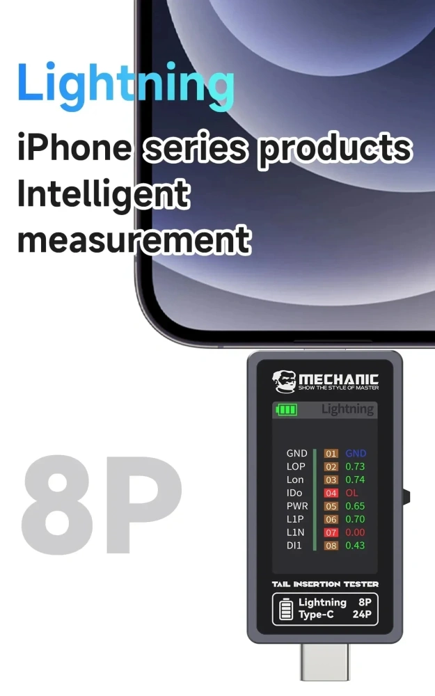 Mechanic T-824/SE Precision Tail Insertion Detector For iPhone/iPad/Mac Android Phones Type-C Lightning interface No Disassembly
