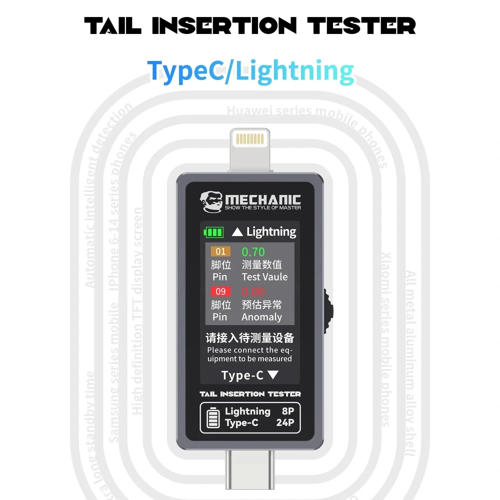 Mechanic T-824/SE Precision Tail Insertion Detector For iPhone/iPad/Mac Android Phones Type-C Lightning interface No Disassembly