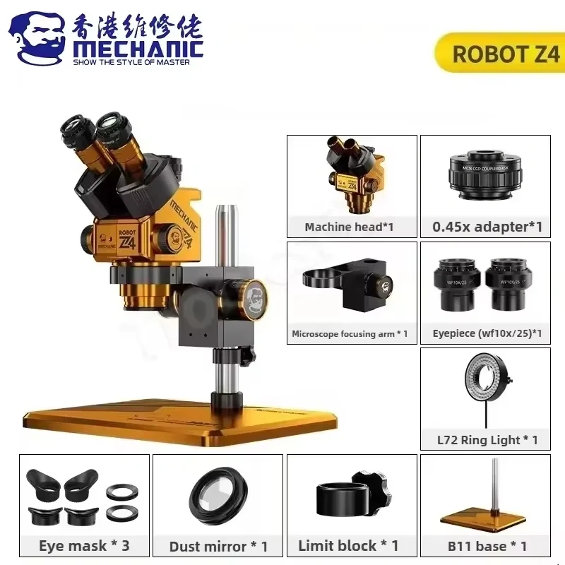 Mechanic ROBOT Z4 6.5-60X Trinocular Stereo Industrial Microscope with ...