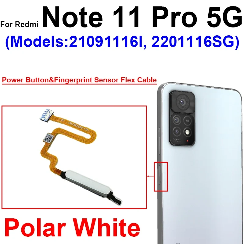 Fingerprint Sensor Flex Cable For Xiaomi Redmi Note 11 Pro 11 Pro+ Plus 5G Fingerprint Sensor With Power Button Flex Ribbon