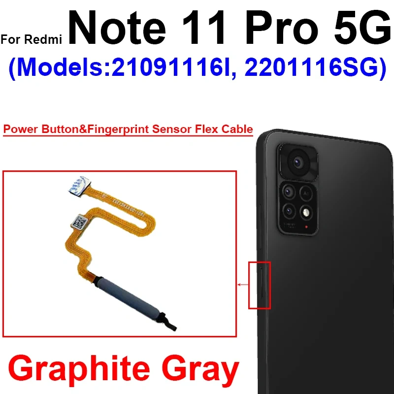 Fingerprint Sensor Flex Cable For Xiaomi Redmi Note 11 Pro 11 Pro+ Plus 5G Fingerprint Sensor With Power Button Flex Ribbon