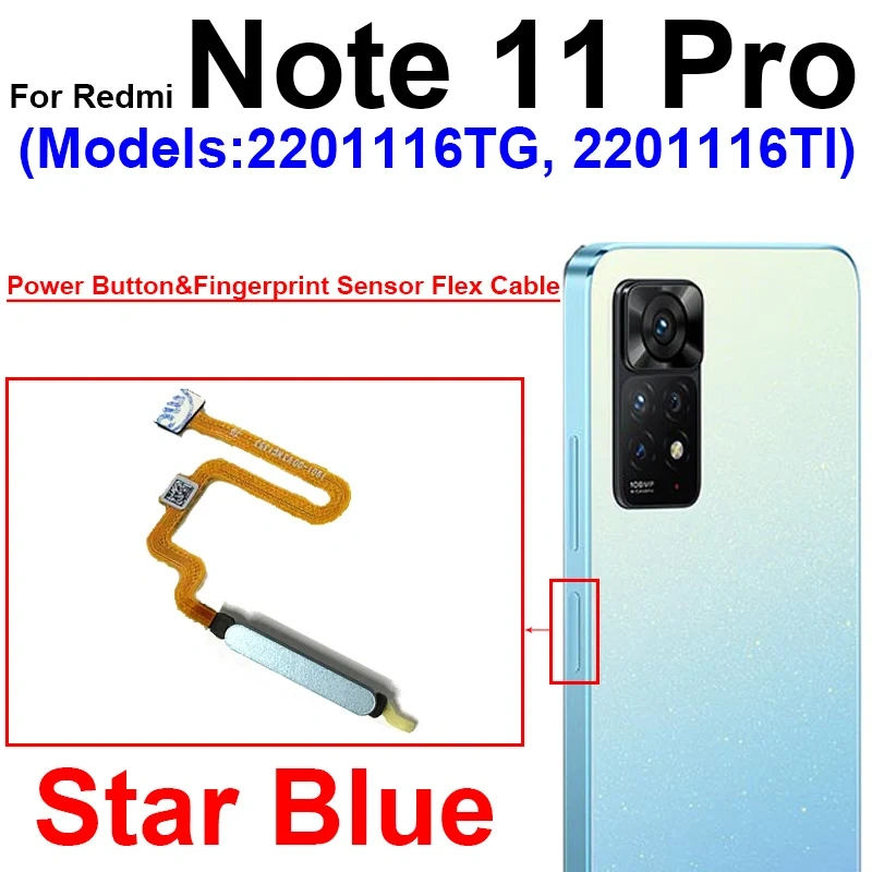 Fingerprint Sensor Flex Cable For Xiaomi Redmi Note 11 Pro 11 Pro+ Plus 5G Fingerprint Sensor With Power Button Flex Ribbon