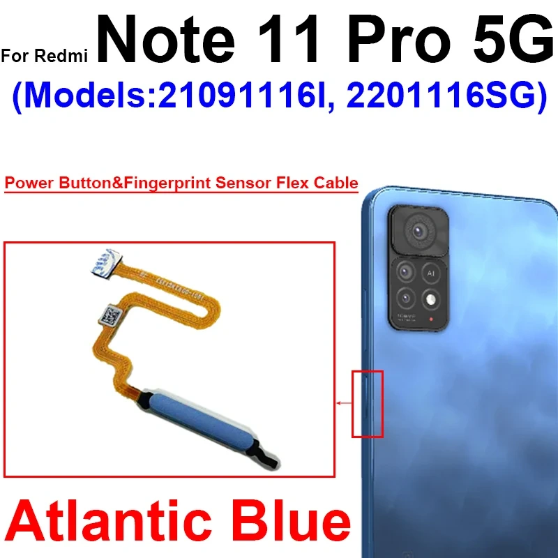Fingerprint Sensor Flex Cable For Xiaomi Redmi Note 11 Pro 11 Pro+ Plus 5G Fingerprint Sensor With Power Button Flex Ribbon
