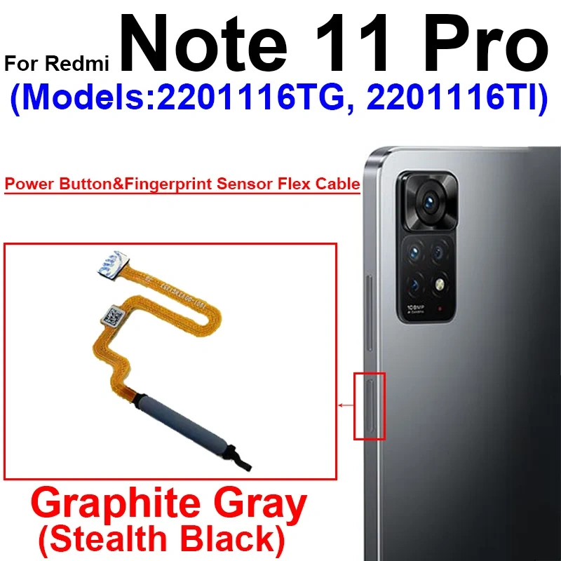 Fingerprint Sensor Flex Cable For Xiaomi Redmi Note 11 Pro 11 Pro+ Plus 5G Fingerprint Sensor With Power Button Flex Ribbon