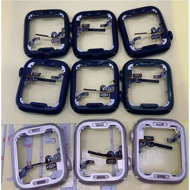 Aluminum Middle Frame Bezel Housing With Crown Shaft Speaker Flex Button For i Watch S3 - S9 SE 2 GPS LTE Replacement Part