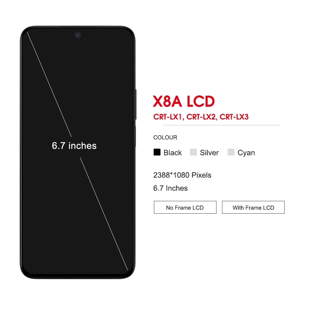 6.7inch AMOLED for Honor X8a CRT-LX1 CRT-LX2 CRT-LX3 LCD Display Touch Screen Digitizer Assembly For Honor x8a Screen with Frame