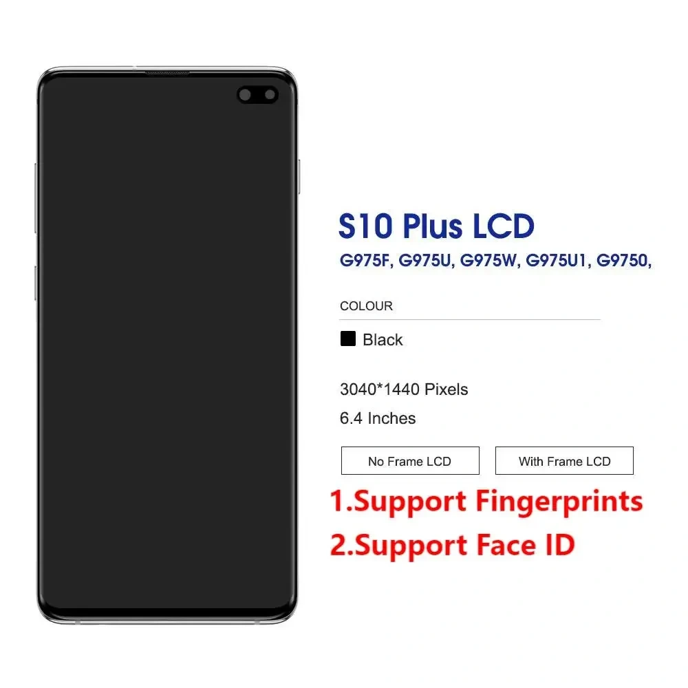 High Quality S10 Plus For Samsung Tested S10+ G975F G975U G975W G975 LCD Display Touch Screen Digitizer Assembly Replacement