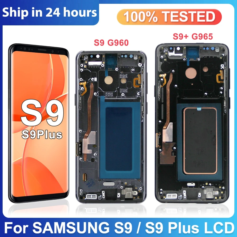 100% AMOLED LCD For Samsung Galaxy S9 Plus Display G965F with Frame Touch Screen For Samsung S9 G960F Display Digitizer Assembly