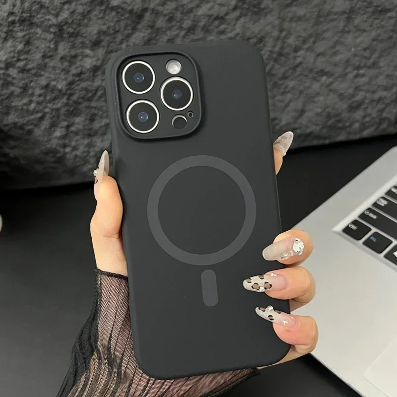 Luxury Magsafe Liquid Silicone Magnetic Phone Case For iPhone 16 Pro Max 15 Plus 14 13 12 Lens Protective Candy Color Back Cover