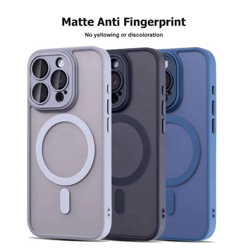 For Magsafe Matte Case For iPhone 16 15 13 12 11 14 Pro Max 16 Plus Lens Camera Protective Wireless Charging Magnetic Back Cover