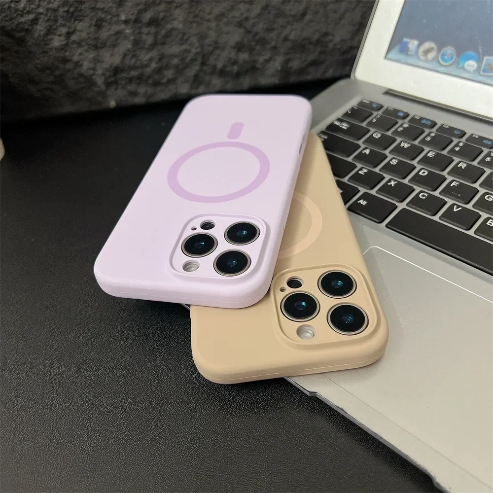 Luxury Magsafe Liquid Silicone Magnetic Phone Case For iPhone 16 Pro Max 15 Plus 14 13 12 Lens Protective Candy Color Back Cover