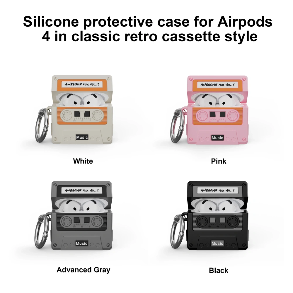 Retro Cassette Tape Silicone Protective Case For AirPods 4 3 2 1 Wireless Bluetooth Earphone Cover For Apple AirPods Pro 2 Capa