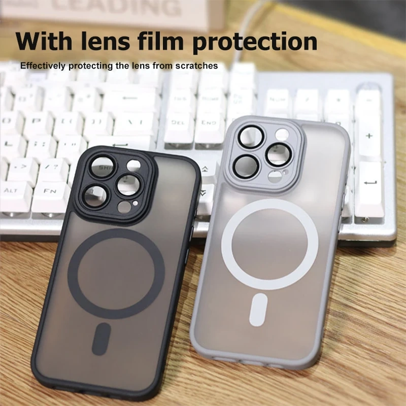 For Magsafe Matte Case For iPhone 16 15 13 12 11 14 Pro Max 16 Plus Lens Camera Protective Wireless Charging Magnetic Back Cover