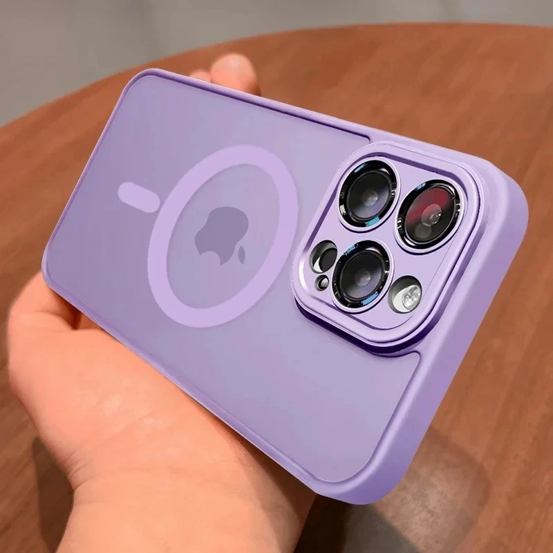For Magsafe Matte Case For iPhone 16 15 13 12 11 14 Pro Max 16 Plus Lens Camera Protective Wireless Charging Magnetic Back Cover