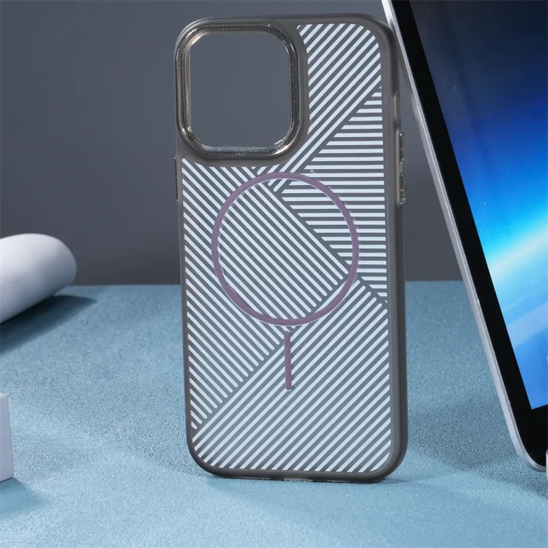 New Fashion 3D Striped Magnetic Phone Case For iPhone 12 13 14 15 16 Pro Max Plus For Magsafe Wireless Charger Shockproof Cover