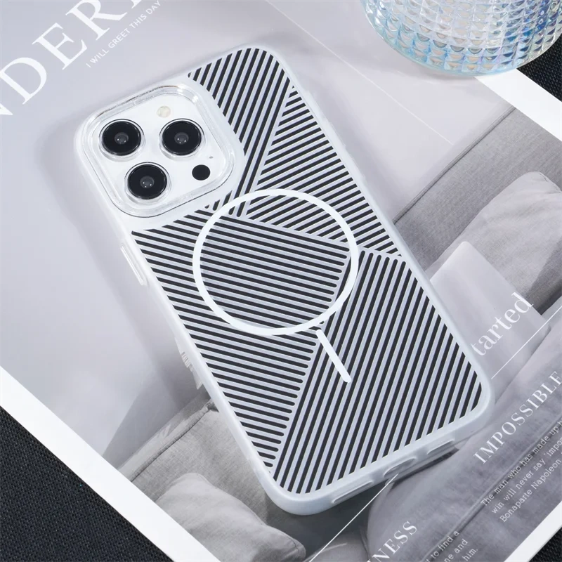 New Fashion 3D Striped Magnetic Phone Case For iPhone 12 13 14 15 16 Pro Max Plus For Magsafe Wireless Charger Shockproof Cover
