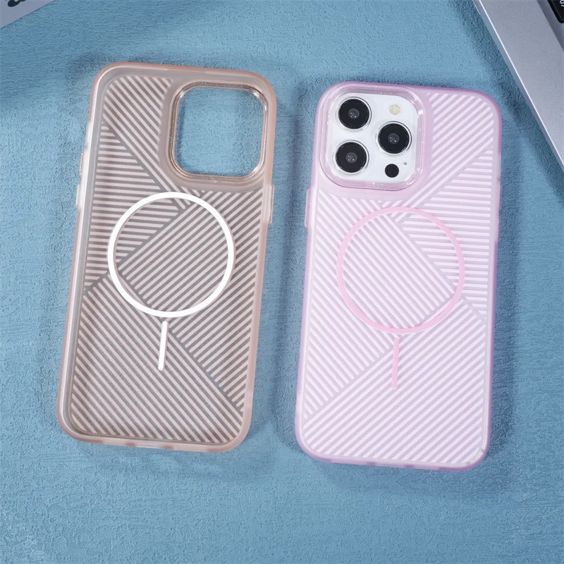 New Fashion 3D Striped Magnetic Phone Case For iPhone 12 13 14 15 16 Pro Max Plus For Magsafe Wireless Charger Shockproof Cover
