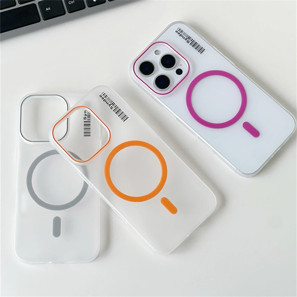 Translucent Frosted Wireless Charging MagSafe Phone Case for iPhone 16 15 Pro Max Plus 14Pro 13 12 Ultrathin Matte Hard PC Cover