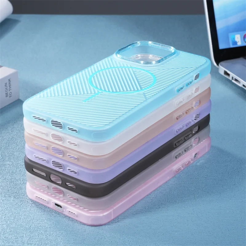 New Fashion 3D Striped Magnetic Phone Case For iPhone 12 13 14 15 16 Pro Max Plus For Magsafe Wireless Charger Shockproof Cover