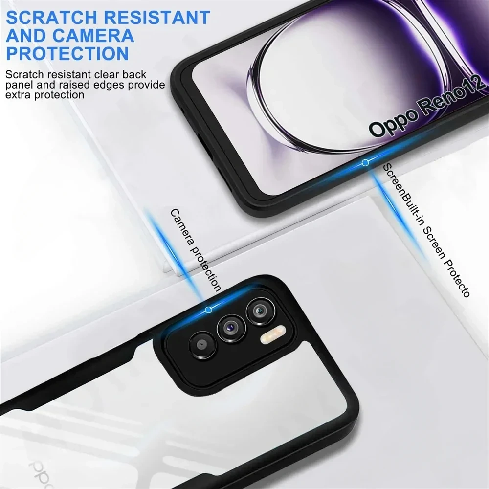 3IN1 360° Full Protection Case For OPPO RENO 12 Pro 12F 12FS A3 A3X A40 A40M A60 A79 A96 A76 A36 4G 5G Acrylic+TPU Phone Cover