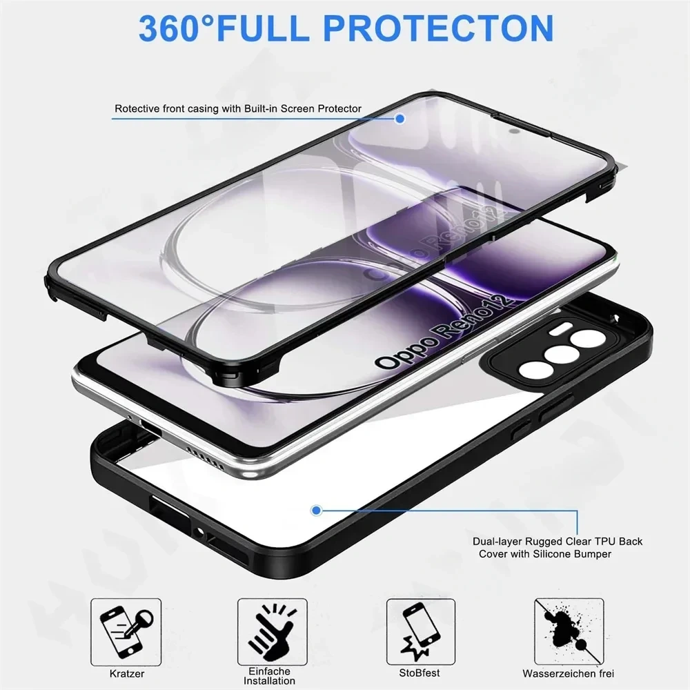 3IN1 360° Full Protection Case For OPPO RENO 12 Pro 12F 12FS A3 A3X A40 A40M A60 A79 A96 A76 A36 4G 5G Acrylic+TPU Phone Cover