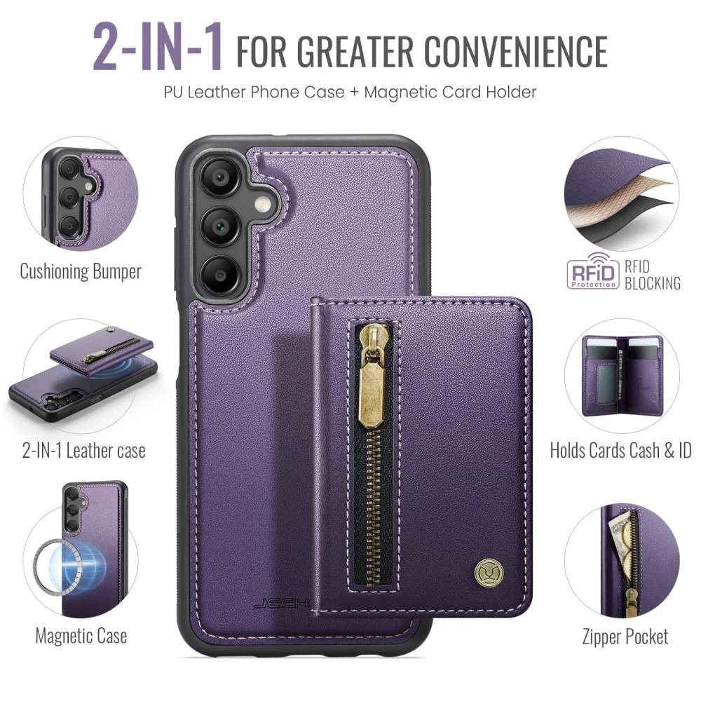 Case for Samsung Galaxy A56 A55 A53 A52 A36 A35 A26 A25 A17 A16 A15 Wallet Case, Detachable Magnetic RFID Blocking Card Holder
