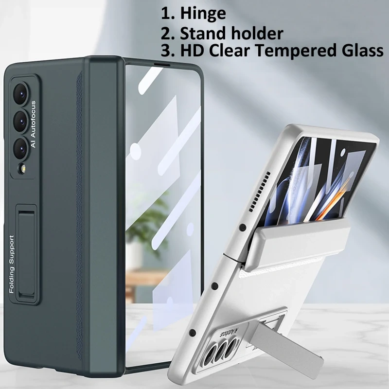 GKK Magnetic Hinge Case For Samsung Galaxy Z Fold4 Fold3 Fold 4 3 Tempered Glass Bracket Matte Plastic Cover