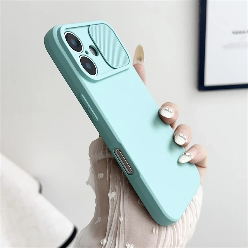 Slide Camera Lens Protection Soft Silicone Case For iPhone 16 15 14 Plus 13 12 11 Pro X XS XR Max 8 7 SE Shockproof Bumper Cover