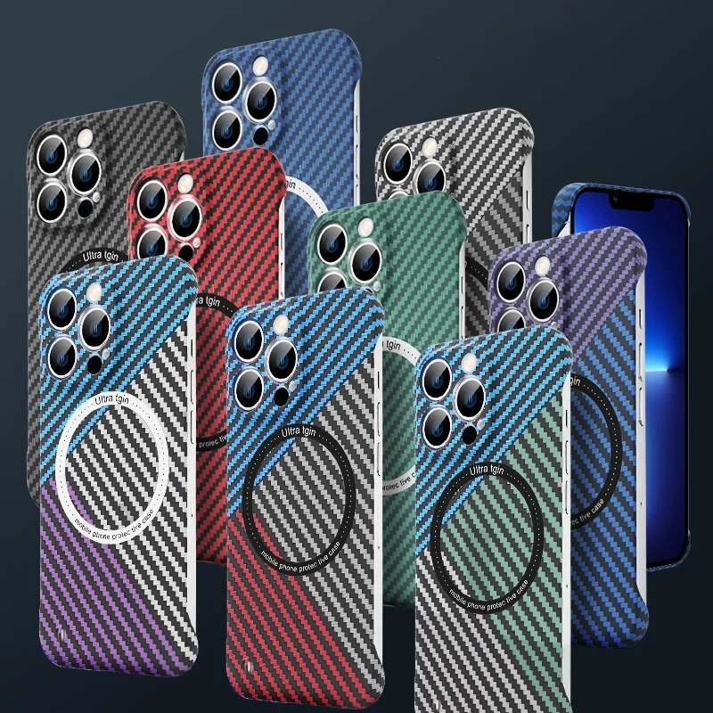Carbon Fiber Frameless Ultra-thin For Magsafe Magnetic Wireless Charging Case For iPhone 17 Air 16 15 14 Plus 13 12 11 Pro Max