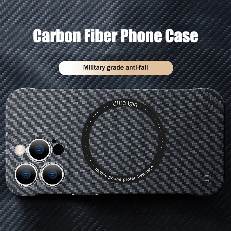 Carbon Fiber Frameless Ultra-thin For Magsafe Magnetic Wireless Charging Case For iPhone 17 Air 16 15 14 Plus 13 12 11 Pro Max