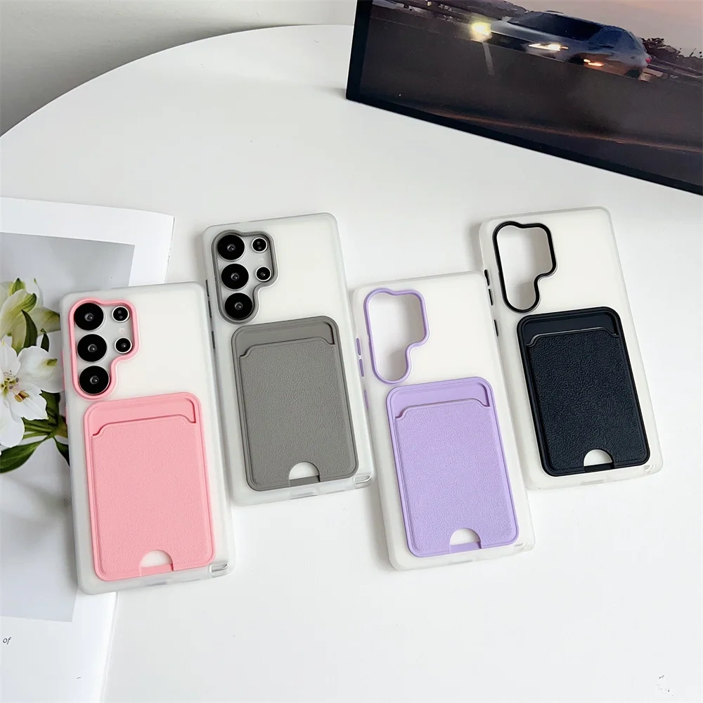 Luxury Card Holder Bag Phone Case For Samsung Galaxy S25 Edge S24 S23 Ultra Plus S24 FE Shockproof Card Slot Wallet Matte Cover