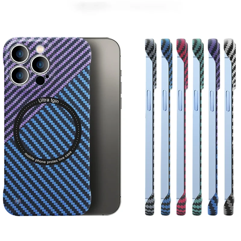 Carbon Fiber Frameless Ultra-thin For Magsafe Magnetic Wireless Charging Case For iPhone 17 Air 16 15 14 Plus 13 12 11 Pro Max